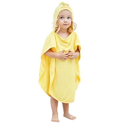 Image of HIPHOP PANDA Hooded Towel - Rayon Made from Bamboo, Bath Towel with Bear Ears for Newborn, Babie, Toddler, Infant - Absorbent Large Baby Towel - Yellow Duck, 21.5 x 22.5 Inch