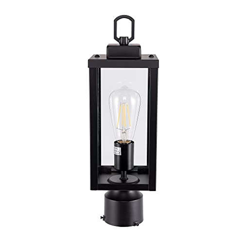 Gruenlich Outdoor Post Lighting Fixture With One E26 Medium Base Max 60W, Metal Housing Plus Glass, Matte Black Finish, Bulb Not Included #TOP2