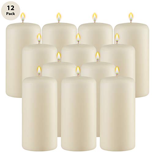 12 Pillar Candles Bulk Event Pack 3x6 inches Ivory Unscented Dripless Clean Burning Made in USA - Thumbnail 4
