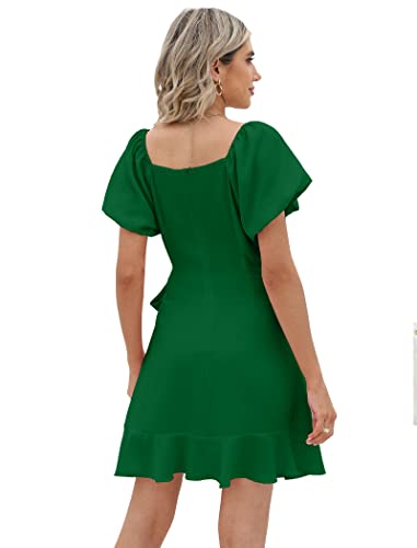 Image of Sampeel Womens Summer Dresses Square Neck Puff Sleeve Tie Waist Short Dress