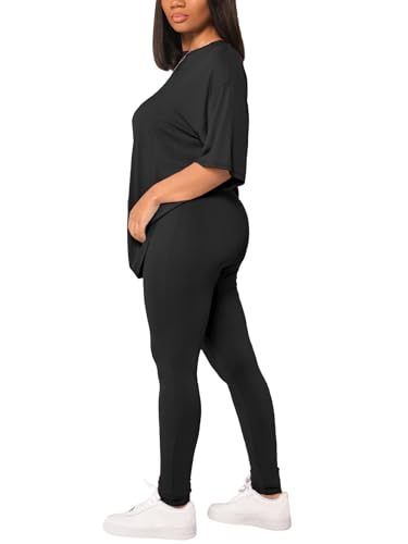 HBQ Women 2 Piece Outfits Summer Sweatsuits Drop Shoulder Tracksuits Biker Short Workout Jogger Sets3