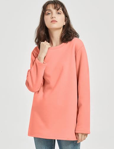 Image of Flygo Women's Winter Warm Sherpa Lined Fleece Crewneck Sweatshirt Pullover Loungewear Tunic Tops