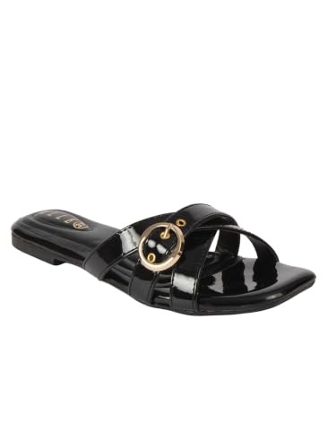 Image of ELLE Women's Criss-Cross Patent Multi-Strap Square-Toe Sandal