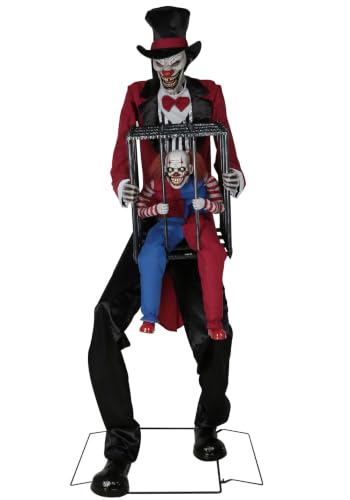 Fun Costumes 7ft Rotten Ringmaster Animatronic with Clown Cage Decoration | Halloween Animatronics with Sound Effect