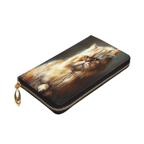 Serious and focused little cat Premium Leather Wallet with Metal Zipper, Multiple Card Slots Cash Pockets, ideal Gift for Her or Him3