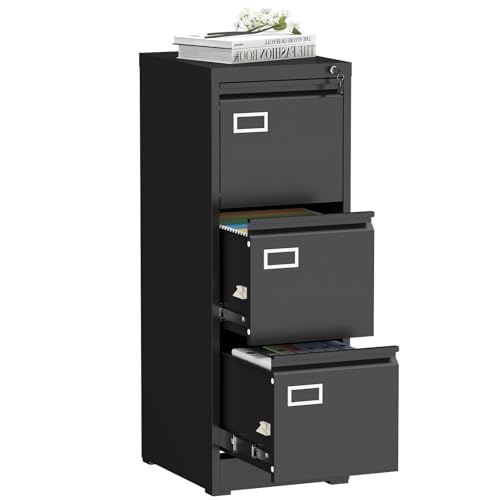 3 Drawer File Cabinet with Lock, Vertical Metal Filing Cabinet