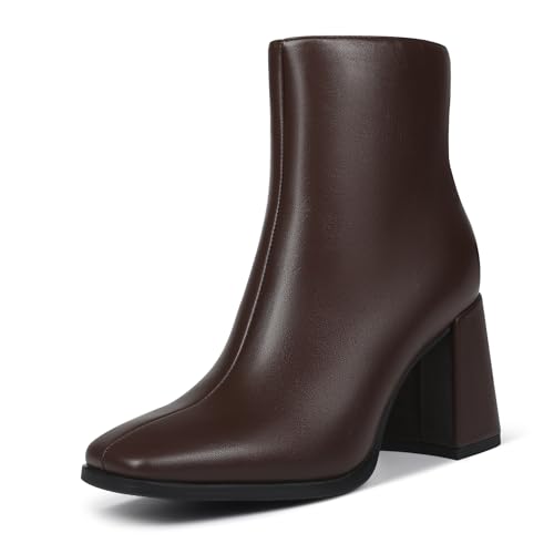 Womens Square Toe Ankle Boots Chunky Heel Causual Comfort Ankle Booties Dress Boots for Women