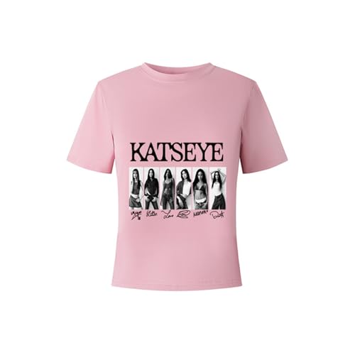 Mengmiao Mädchen Katseye Shirt & Jogginganzug Katsgirls+ 2-teiliges Kinder Set mit Hose Eyekons Tee + Jogginghose K-Katseye Merch Trendiges Streetwear Outfit für kpop Fans Kurzarmshirt
