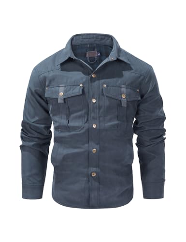 Image of Haellun Men's Flannel Lined Shacket Long Sleeve Plaid Western Cowboy Snap Button Down Shirts Jackets with Pockets