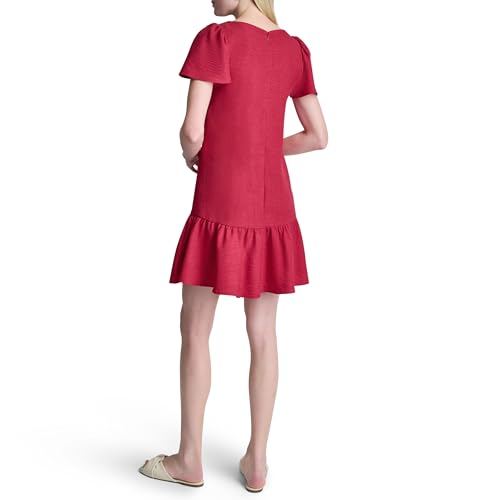 Image of DKNY Women's Flowy Short Sleeve Ruffle Hem Dress