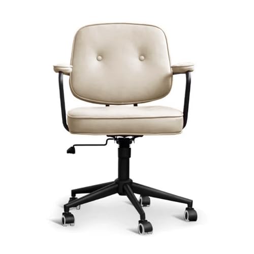 ZFGOJNBH Cómoda silla de oficina con ruedas para el hogar, ergonómica, función de inclinación, respaldo, sillón moderno giratorio de 360 grados, altura ajustable (beige, patas negras)