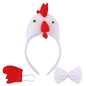 KEUKORZ 3 Stück Weiß Oster Huhn Kostüm Set, Haarreif mit rotem Kamm, Fliege und Schwanz, Tier Haarreifen für Ostern, Cosplay und Osterparty
