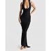 Women Sexy Backless Dress Halter Deep V Neck Detachable Flower Sleeveless Open Back Maxi Dress Cocktail Prom Formal Dresses (Black,L)