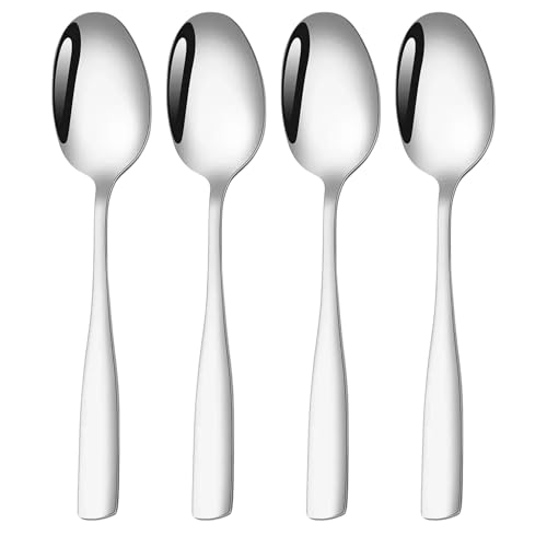 Image of Dinner Spoon Set of 4 - 7.3 inch Sterling Silver Finish Tablespoons, Premium Food Grade 18 /10 Stainless Steel, Durable & Dishwasher Safe Silverware Spoons for Home, Restaurant, and Gifting