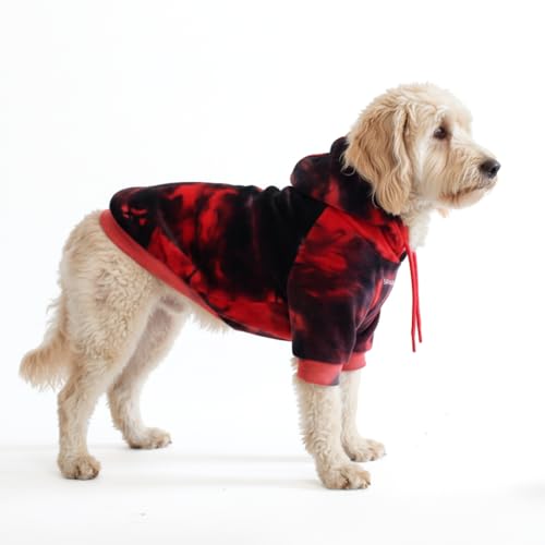 Image of Spark Paws Dog Hoodie - Premium Dog Sweater for Small, Medium, and Large Dogs | Warm Outfits for French Bulldogs, Pitbull, Puppy, Winter Jacket Alternative - Red & Black - 2XL