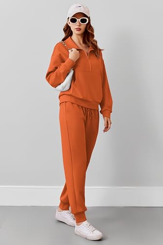 Image of PINSPARK 2 Piece Sets for Women Long Sleeve Half Zip Tracksuit Jogger Sets | 2026 Fall Travel Outfits Lounge Set, Lightweight Soft Air Layer Fabric, Kangaroo Pocket Sweatshirt, Drawstring Joggers Pants