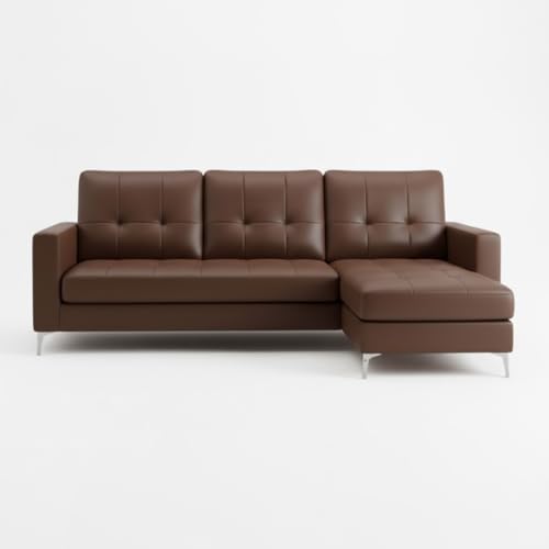 Image of CASASTYLE Madison 4 Seater Leatherette RHS L Shape Sofa Set (Brown) Premium Finish | Ideal for Living Rooms