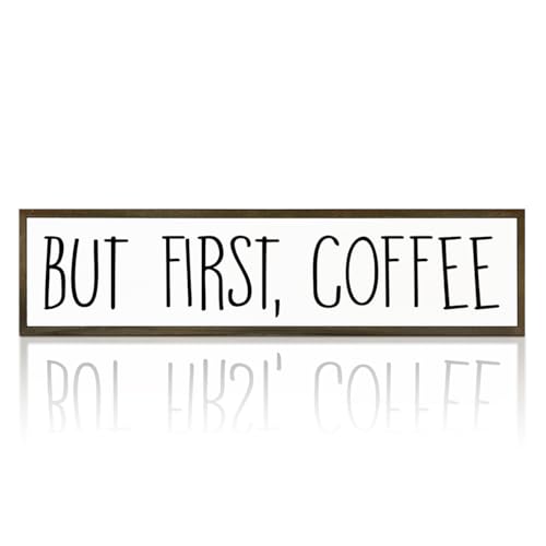 Coffee Signs for Coffees Station Decor, Farmhouse Table Shelf Decoration, Wall Art for Home Office Kitchen, Rustic Wooden Hanging Sign, But First Coffee Signs, 17.8x4x1.2 inches
