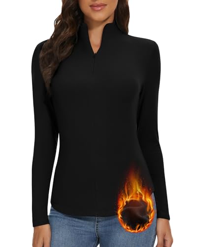 WOWENY Damen Thermo Langarmshirt 1/4 Reißverschluss Fleece Gefüttert...
