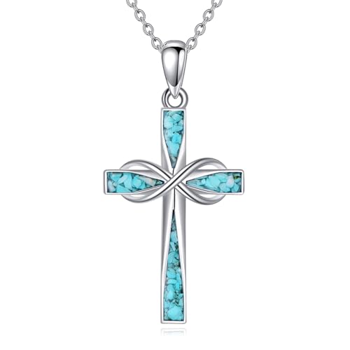 ONEFINITY Cross Necklace Sterling Silver Turquoise/Opal Cross Pendant Necklace Religious Jewelry Gifts