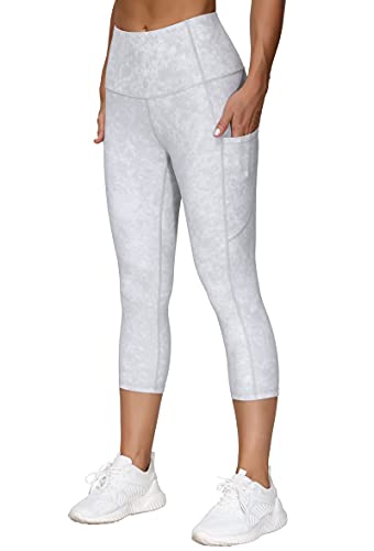 Image of THE GYM PEOPLE Thick High Waist Capris Yoga Pants with Pockets, Tummy Control Workout Running Yoga Leggings for Women