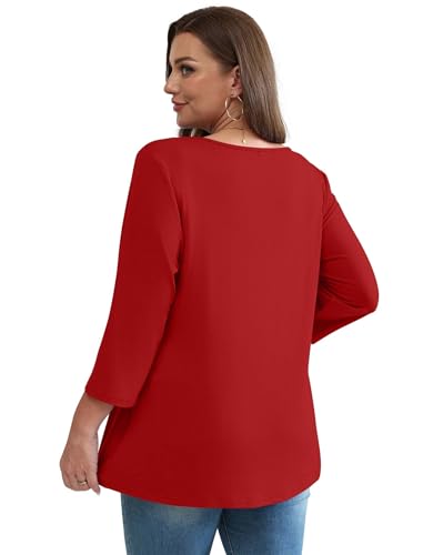 Image of OFEEFAN 3 /4 Length Sleeve Womens Tops 2026 Blouses for Women Dressy Casual Fashion Clothing V Neck Babydoll Tops Fall Outfits