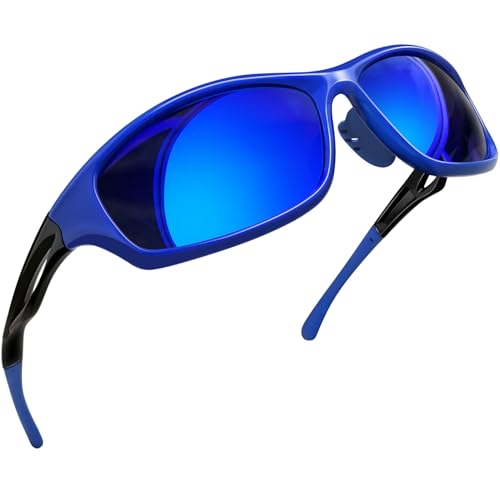 Joopin Trendy Blue Sport Sunglasses Lightweight Running Glasses Polarized UV400 Trendy Rectangle Wrap Around Shades for Men Women