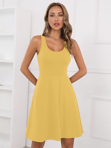 Image of Missufe Women's Sleeveless Racerback Flared Casual Plain Tank Dress