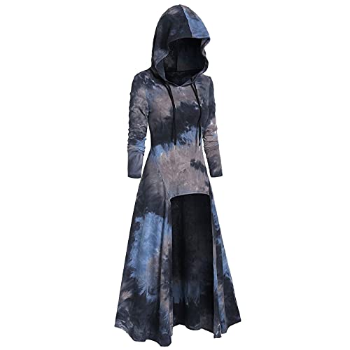 Briskorry Damesjurk met lange mouwen, retro, middeleeuwse jurk met capuchon, vrouwen, Halloween, Tie Dye print, maxi-jurk, cosplay, cape, carnaval, kostuum, renaissance, kleding, gotische avondjurken, cocktailjurk - Image 4