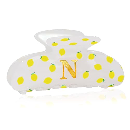Image of Initial Lemon Hair Clips for Women - Teen Girl Gifts Trendy Stuff, Y2K Accessories Lemon Print Hair Accessories, Wedding Bridesmaid Birthday Valentines Day Gifts for Girls, Letter N