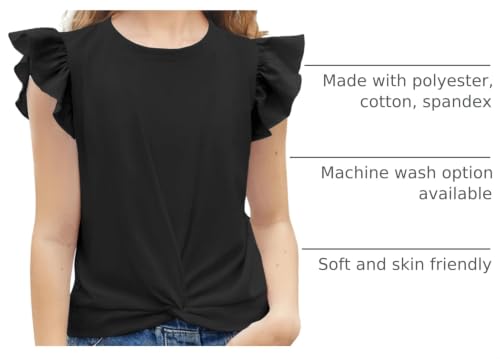 Image of Arshiner Girls Shirt - Short-Sleeve Twist Front T-Shirt for Girls with Cute Flying Sleeves - Summer Blouse Tunic Tee Tops