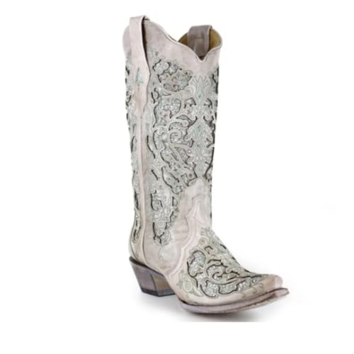 Lmtossey Retro diamant holle bloem westerse cowboy laarzen puntige teen hoge hak rijder laarzen grote vrouwen laarzen - Afbeelding 4