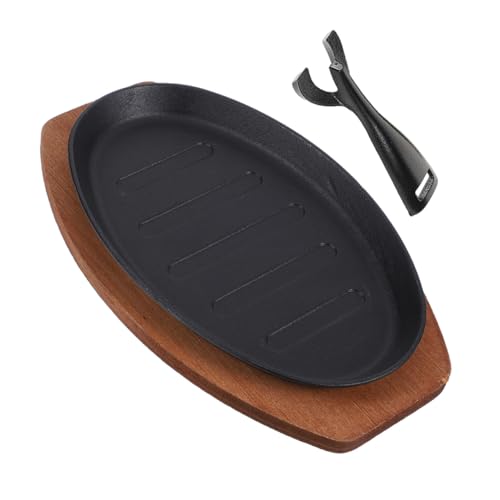 TOYANDONA Cast Iron Steak Grill Pan Sizzling Fajita Serving Board for Family Meals Non-Stick Teppanyaki Griddle Plate BBQ Hotplate with Even Heat Distribution and Easy-Clean Surface