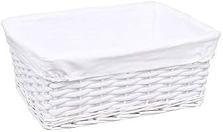 White Wicker Storage Basket with White Lining (Medium)