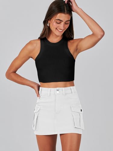 Anrabess Cargo Skirt Women Button Mini Skirt With Pocket Y2K Bodycon 2024 Trendy Denim Jean Short Skirts White Medium thumb #6