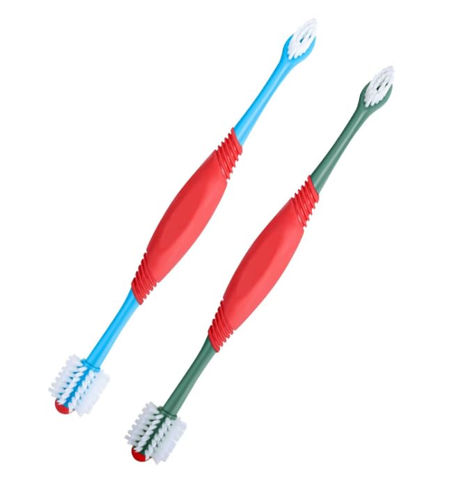 Image of 2 Pcs Dog Toothbrush 360 Degree Dog Tooth Brush, Dual Head Tooth Brushing Kit Non Slip Toothbrush for Dogs and Cat Teeth Clean Pet Dental Care Toothbrushes Puppy Tooth Brushing Kit