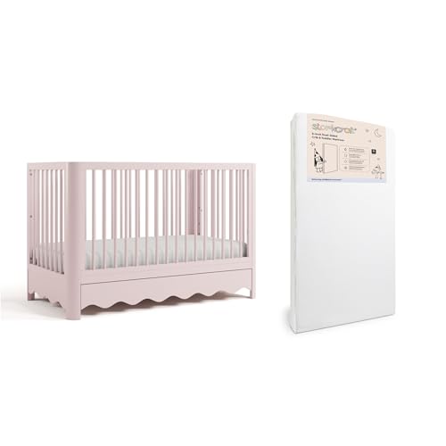Image of Storkcraft Casablanca Convertible Crib with Drawer & Storkcraft 6-Inch Grow-with Me Premium Waterproof Dual-Sided Baby Crib & Toddler Bed Mattress (Blush) - GREENGUARD Gold Certified