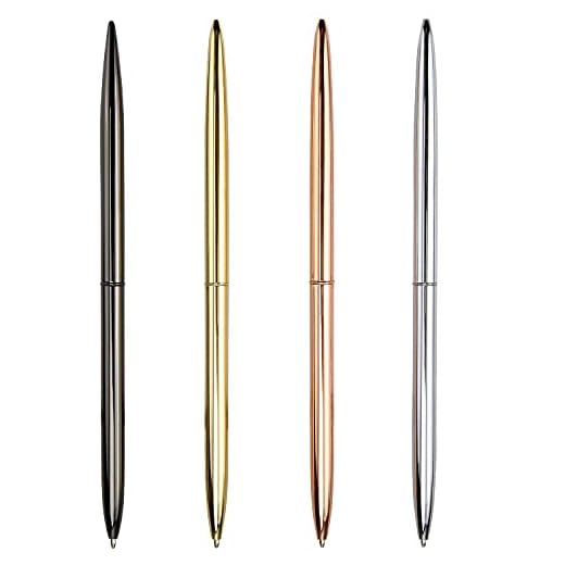 4 pièces Stylo à Bille, Stylo à Bille en métal à Rotation à Deux têtes, Fournitures de Bureau / hôtel, Encre Noire, privé ou Cadeau (Noir, Or Rose, Or, Argent)