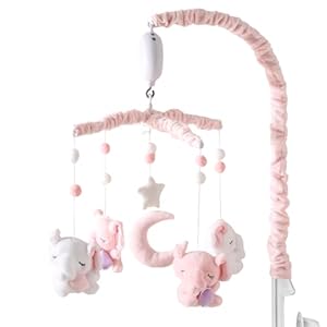 Baby Crib Mobile – Elephant Mobile for Crib with 25 Inches Mobile Arm and 35 Lullabies Musical Box, 3 Modes Digital, Volume Control, Essential Gift for Infant Boys Girls Bedroom Hanging Decor