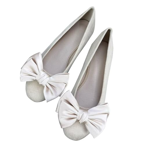 Image of TN TANGNEST Women's Velvet Flats Round Toe Bow Ballet Shoes Comfortable Dressy Slip On Work Flats