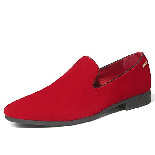 UUBARIS Men's Casual Loafer Breathable Driving Boat Shoes Slip On Flats Velvet Wedding Shoes Red...