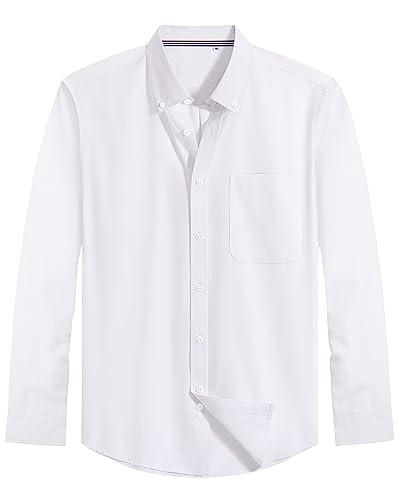 J.Ver Men'S Classic Oxford Button Down Shirts Solid Casual Fitted Shirt Cotton Long Sleeve Shirt With Pocket A-White Medium thumb #1