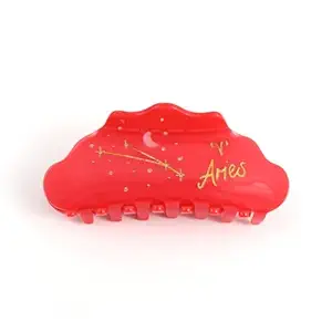Aries Zodiac Sign Acetate Hair Claw, Red with Gold Accents Personalized Acetate Hair Clip for Women Gift 1 Piece