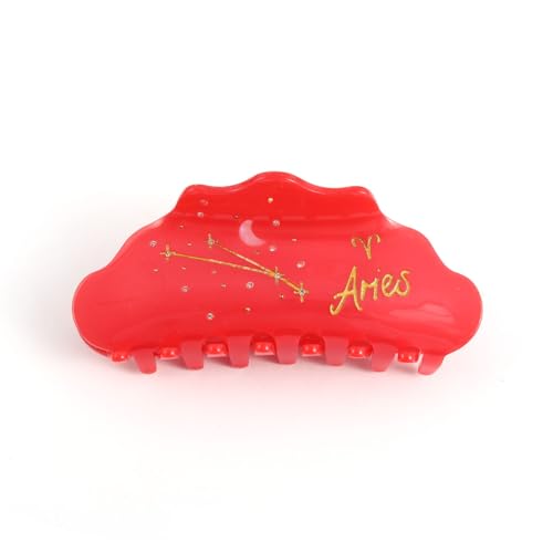 Aries Zodiac Sign Acetate Hair Claw, Red with Gold Accents Personalized Acetate Hair Clip for Women Gift 1 Piece