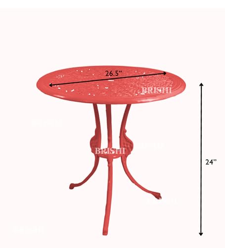 Image of BRISHI Cast Aluminium Garden Patio Seating Chair and Table Set for Balcony Outdoor Furniture with 1 Table and 2 Chair Set (Red)