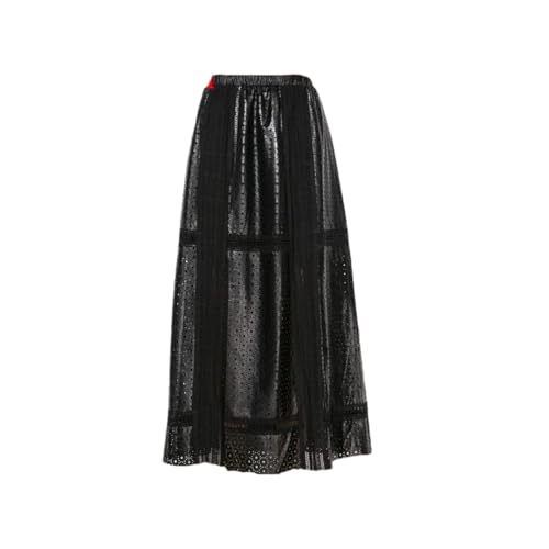 Women Winter Genuine Leather Hollow Out Punch Femini Ultra Long Patchwork Embroider Maxi Skirts Black M steampunk buy now online Women Winter Genuine Leather Hollow Out Punch Femini Ultra Long Patchwork Embroider Maxi Skirts Black M steampunk buy now online