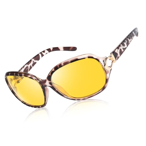 TJUTR Women’s Night Vision Glasses for Driving, Polarized Yellow Tint Anti Glare Eyewear for Nighttime Safety TN2501