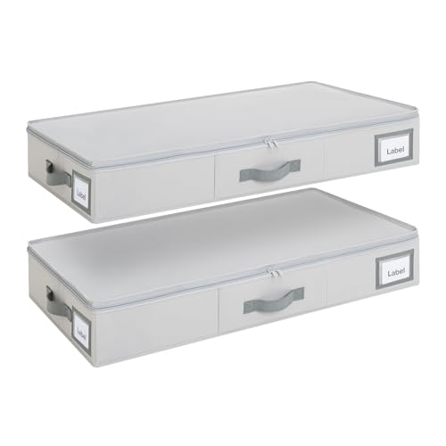 Cupic Cupid Under Bed Storage Containers, 2 Pack Foldable Organizer with Lid for Bedroom, Underbed Storage Box for Blankets, Clothes, Shoes, Grey
