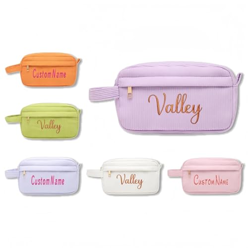 Neceser De Maquillaje Personalizado De Pana Con Nombre Bordado, Neceser De Viaje Pequeño Personalizado, Bolsa De Aseo Para Mujeres/Niñas