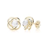 9ct Yellow Gold on 925 Sterling Silver Natural Freshwater Pearl Celtic Love Knot Stud Earrings